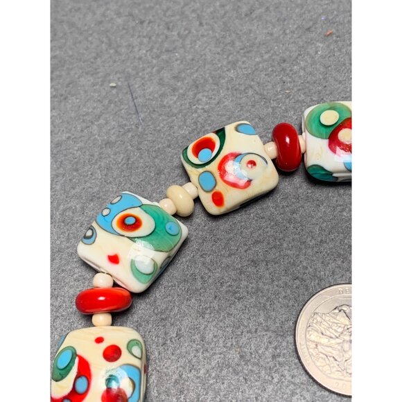 Colorful Lampwork Bead Squares with Red & Blue Dots 13 beads - Picture 3 of 12